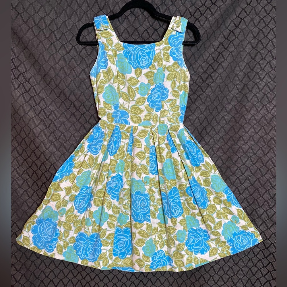 1950’s vintage Mode O’Day Blue and Green Floral Day Dress - Size small